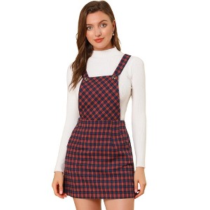 Allegra K Women's Plaid Print Adjustable Strap Casual Suspender Dress - 1 of 4