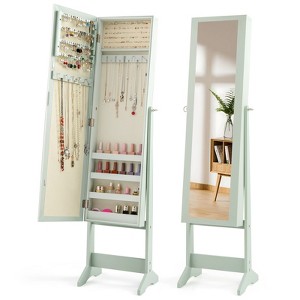Tangkula Mirrored Jewelry Armoire Standing Jewelry Cabinet w/ Full-Length Mirror Inner Makeup Mirror - 1 of 4