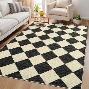 Coucheta Washable Checkered Area Rug, Non-Slip & Stain Resistant, Modern Geometric Plaid Carpet for Bedroom, Living Room, Hallway, Dining & Nursery - 1 of 4