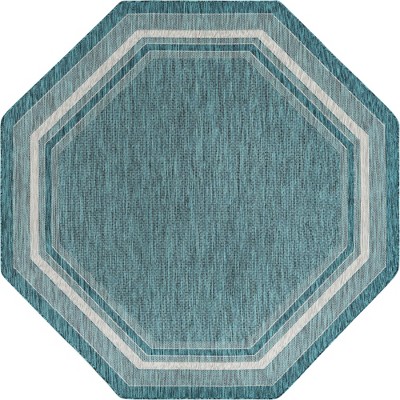Octagon Teal Abstract Easy-Care Outdoor Rug