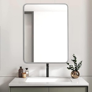 PexFix 24"x32" Bathroom Mirror for Over Sink Wall Mirror Silver Metal Frame Rounded Rectangular Vanity Mirrors for Bedroom Living Room Entryway Decor - 1 of 4
