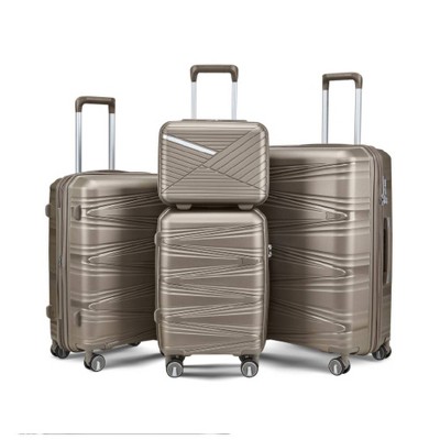 Summit Adventure 4-Piece Expandable Polypropylene Suitcase With Spinner Wheels