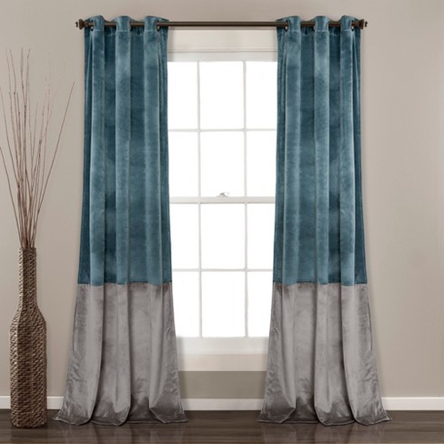 Prima Velvet Color Block Room Darkening Window Curtain Slate Blue