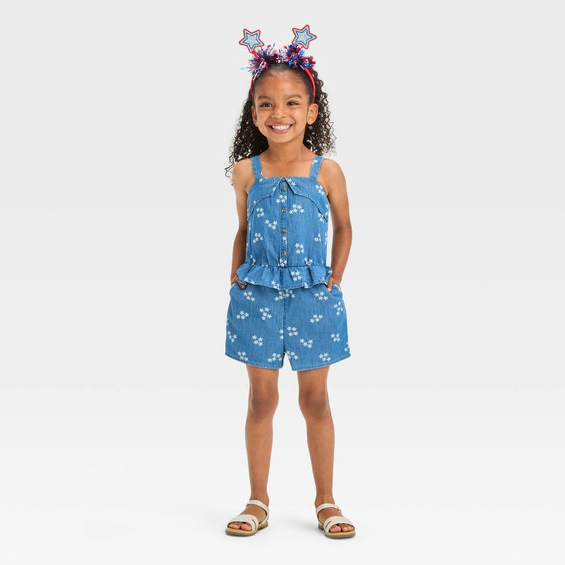 Toddler Girls' Star Denim Romper - Cat & Jack™ Blue, 4 of 5