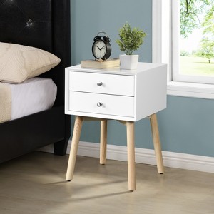 FONTOI Nightstands, Nightstand with 2 Drawers and Wood Legs, Side Table with Storage Cabinet for Bedroom Living Room, White, 15.7"*24"*15.75" - 1 of 4
