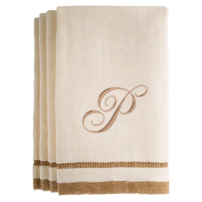 Creative Scents Ivory Fingertip Monogrammed Towels Brown Embroidered
