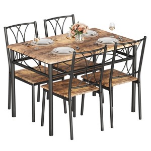 5-Piece Dining Table Set for 4, Heavy Duty Metal Frame & Wood Table and Chairs, Space-Saving Kitchen Furniture Set for Restaurant Dining Room - 1 of 4