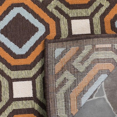 Geometric Chocolate and Terracotta Synthetic Indoor/Outdoor Rug 5' x 7'