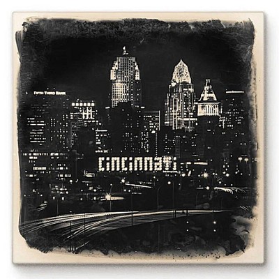 Cityscape Tiles 4.25 In Cincinnati Night Skyline Skyscrapers Glowing Lights Coasters