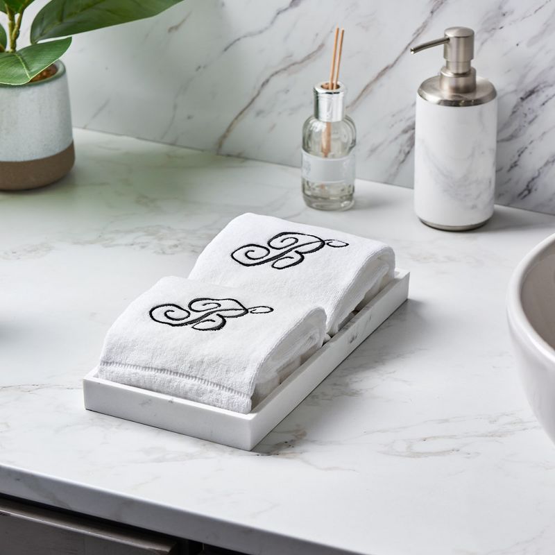 Creative Scents Set of 2 White Fingertip Monogrammed Towels, Black Embroidered, 3 of 8