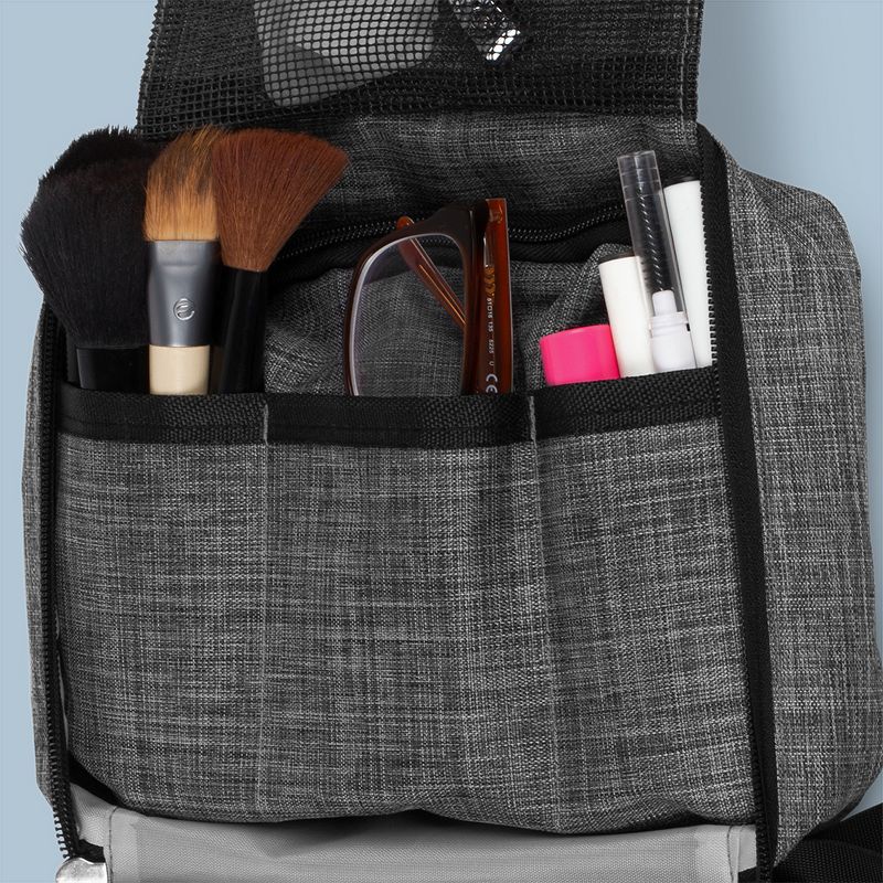 Fosmon Portable Hanging Toiletry Large Capacity Organizer Bag w/ 3 Compartments - Gray, 3 of 11
