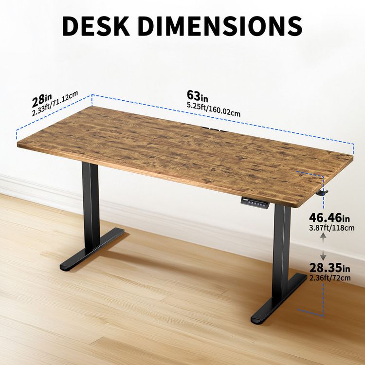 ErGear Height Adjustable Electric Standing Desk, 63 x 28 Inches Sit Stand up Desk, Large Memory Computer Home Office Desk with Two-Piece Desktop, 3 of 8