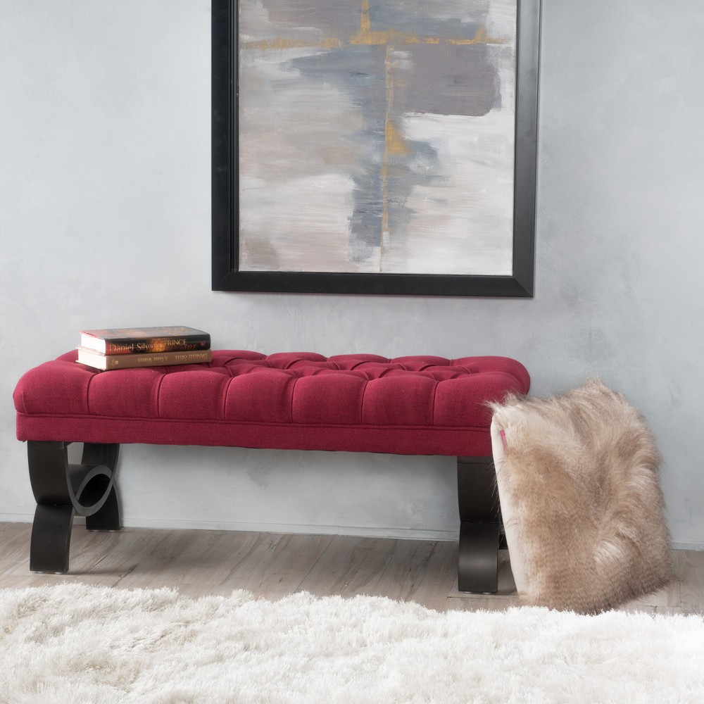 Photos - Pouffe / Bench Scarlette Ottoman Bench Deep Red - Christopher Knight Home: Upholstered, Espresso Legs, for Living Room & Entryway