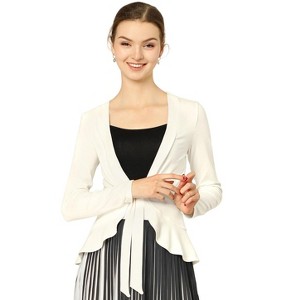 INSPIRE CHIC Women's Tie Front Long Sleeve Crop Ruffle Knit Cardigan Sweaters - 1 of 4