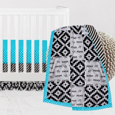 Bacati - Love Aztec Print Black Turquoise 3 pc Crib Bedding Set