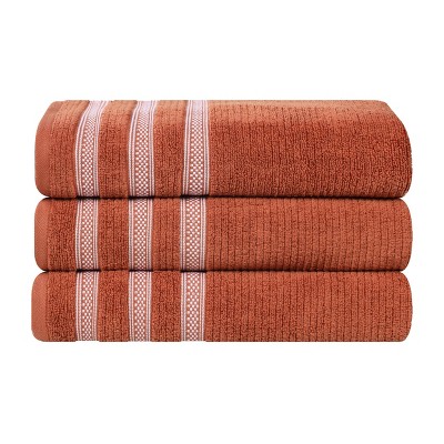 Zero Twist Cotton Ribbed Modern Geometric Border Bath Towel Set of 3 by Blue Nile Mills
