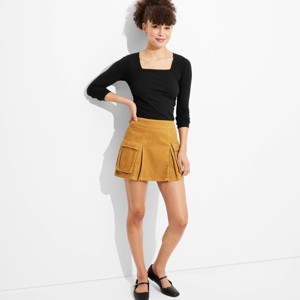Women's Long Sleeve Ruched Square Neck Top - Wild Fable™ - 1 of 4