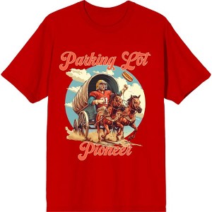 "Parking Lot Pioneer" Old West Wagon Football Cowboy Adult Short Sleeve Tee - 1 of 2