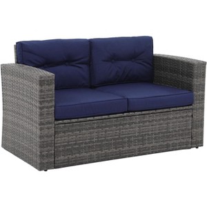 SUGOLD Outdoor Wicker Loveseat Sofa, 2-Seat Rattan Outdoor Couch Patio Furniture with Removble Cushions - 1 of 1