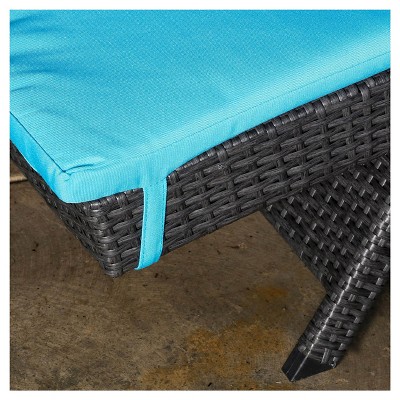 Set of 2 Black Wicker Adjustable Chaise Lounges with Blue Cushions
