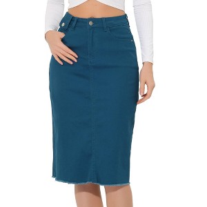 INSPIRE CHIC Women's Casual High Waist Back Slit Short Denim Skirts - 1 of 4