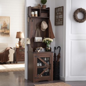 OKD 23″ Wide Hall Tree with 6 Shoe Cubbies & 5 Coat Hooks, Farmhouse Entryway Hutch with adjustable shelves - 1 of 4