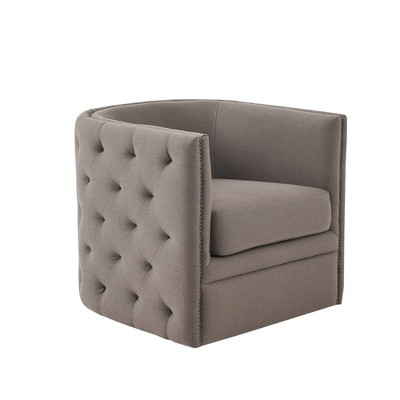 Grayson Barrel Swivel Accent Chair in Gray Leather