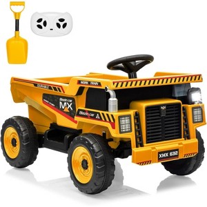 12V Kids Ride On Dump Truck with Remote Control,Ride On Car Toy with Spring Suspension,Music,LED Lights,Yellow - 1 of 4