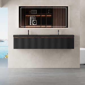 Whisen Floating Wall-Mounted Bathroom Vanity with Wave-Textured Soft-Close Drawers, Basin, Pre-Assembled Cabinet - 1 of 4