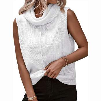 Womens Cowl Neck Knit Sweater Vest Sleeveless Casual Solid Trendy Turtleneck Ribbed Pullover Tank Tops