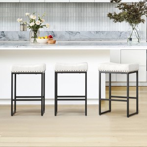 Saddle Counter Height Bar Stools Set, Modern Faux Leather, for Kitchen - 1 of 4