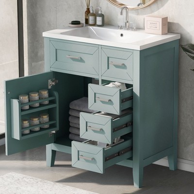 NicBex 30'' Bathroom Storage Cabinet with Sink, Bathroom Vanity, 1 Spacious Cabinet Door and 3 Drawers for Bathroom