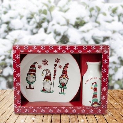 2pc Ceramic Gnome Milk and Cookies Set - Peppermint & Pine