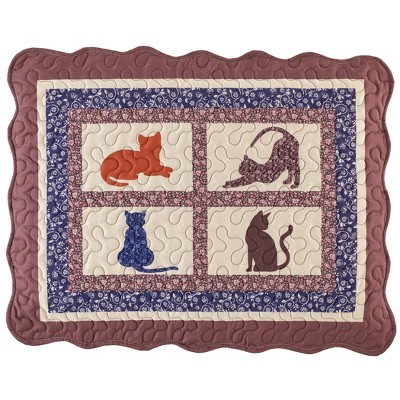 Collections Etc Playful Cat Patchwork Scalloped Edge Pillow Sham