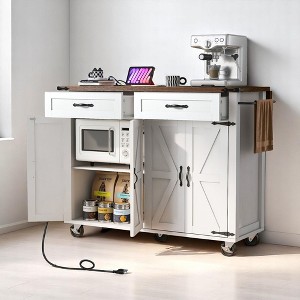 53.5" Farmhouse Kitchen Island Cart with Drop Leaf, Outlet, Adjustable Shelves, 2 Drawers, Spice Rack, and Rolling Wheels, Kitchen Cabinets - 1 of 4