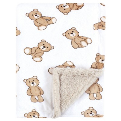 Hudson Baby Boys Plush Blanket with Furry Binding and Back, Teddy Bears, One Size