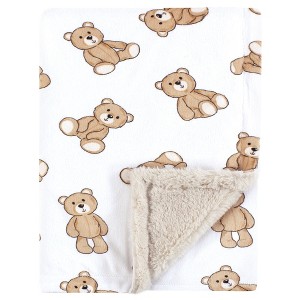 Hudson Baby Boys Plush Blanket with Furry Binding and Back, Teddy Bears, One Size - 1 of 2