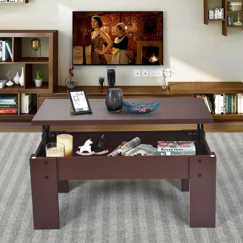 Costway Lift Top Coffee Table Pop-UP Cocktail Table w/Hidden Compartment & Shelf White\ Brown, 5 of 11