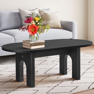48" Modern Coffee Table Oval Coffee Table With Solid Wood Arched Legs For Living Room-Tanpinhause - 1 of 4