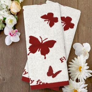 BAGOKIE Cotton Hand Towels, 27"L x 13"W, Red(2-Piece) - 1 of 4