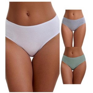 INSPIRE CHIC Plus Size for Women's Cotton Mid-Waisted Briefs Full Coverage Comfortable Underwear 3 Packs - 1 of 4