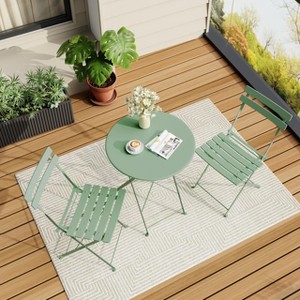 GustoWave 3-Piece Patio Accent Chair Sets, Folding Bistro Table and 2 Chairs Outdoor Furniture Sets with Metal Frame, Weather Resistant - 1 of 4