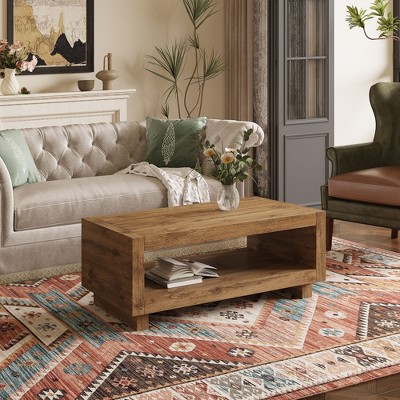 PAGED Mid-Century Style 2-Tier Wooden Coffee Table for Living Room,Minimalist Design Center Table Tea Table End Table with Storage