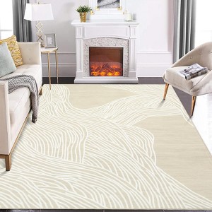 Modern Area Rug 9x12 ¨C Abstract Neutral Carpet with Non-Slip Backing, Washable Foldable Indoor Rug for Living Room, Office, Camel - 1 of 4