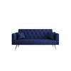 71" Velvet 2-Seater Convertible Sofa with Pillows & Golden Metal Legs - 2 of 4