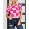 Women's Short Sleeve Sweater Tops 2025 Spring Summer Trendy Crew Neck Casual T Shirts Blouses,Pink Rose Plaid - 2XL - 3 of 4