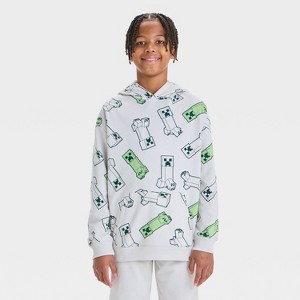 Boys' Minecraft Creeper Printed Pullover Hooded Sweatshirt - Gray - 1 of 3