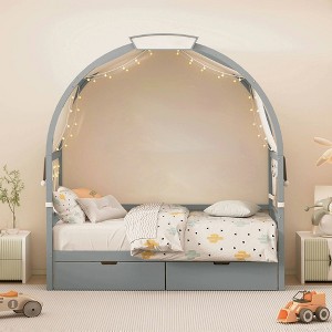 Twin Size Bed Frame with Arched Roof and 2 Drawers, Platform Bed Frame with Headboard, Twin Daybed, Wood Slats Support, No Box Spring Required - 1 of 4