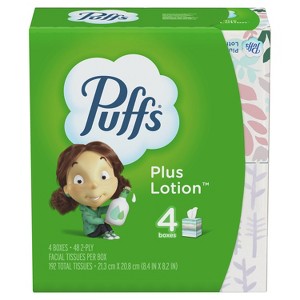 Puffs Plus Lotion Facial Tissue, 4 Cube Boxes, 48 Facial Tissues Per Cube - 1 of 1