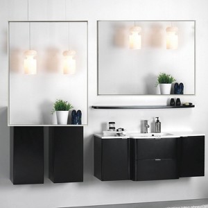 Glossy White Beveled Bathroom Mirror: Square Angle Frame, Wall Mounted, Horizontal/Vertical - 1 of 4